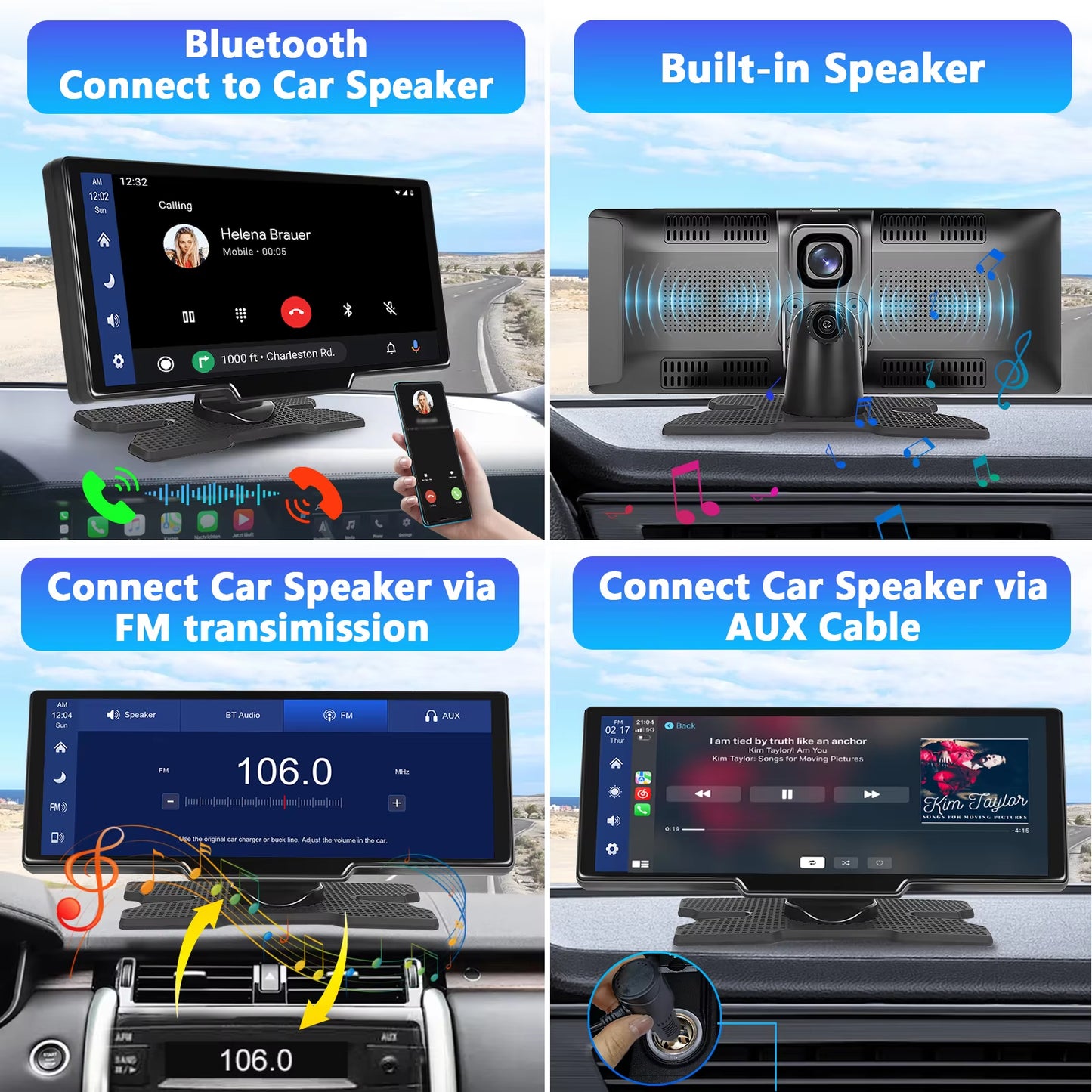 10.26" Dash Cam Rearview Camera Carplay & Android Auto Smart Player with Voice Control Car DVR BT FM Mirror Monitor