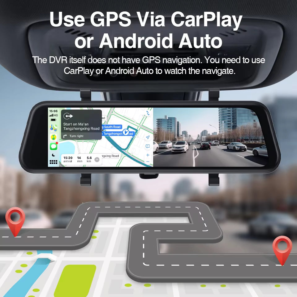 4K Car DVR Mirror Camera for Car Touch Screen Dash Cam Recorder Dual Lens Night Version Carplay Android Auto 9.66 Inch