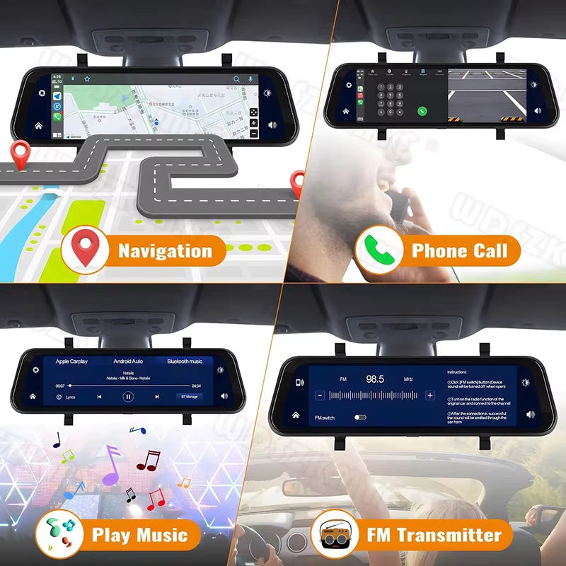 4K+1K Wireless Carplay 10” Mirror Car Video Recorder Dash Camera for Car Front and Rear Camera Car DVR Black Box Car Assecories