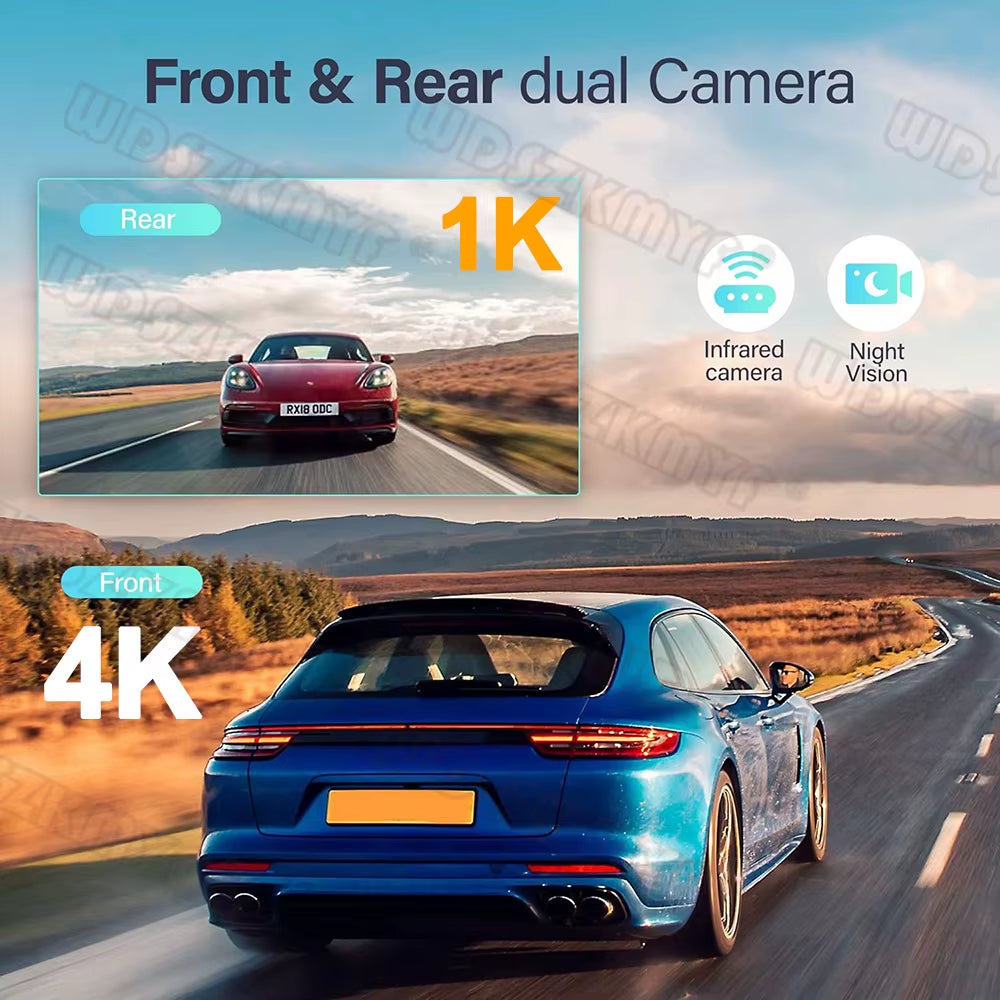 4K+1K Wireless Carplay 10” Mirror Car Video Recorder Dash Camera for Car Front and Rear Camera Car DVR Black Box Car Assecories