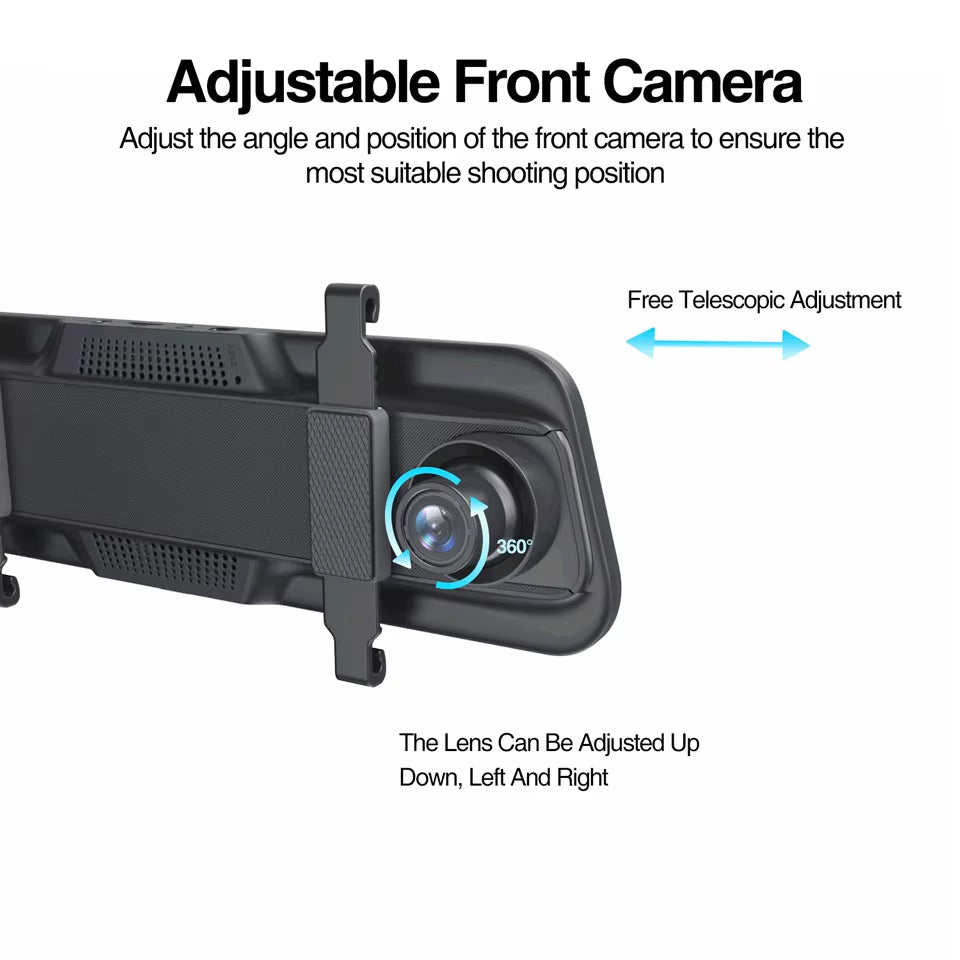 4K Car DVR Mirror Camera for Car Touch Screen Dash Cam Recorder Dual Lens Night Version Carplay Android Auto 9.66 Inch