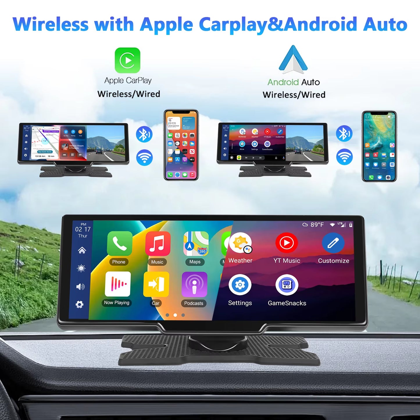 10.26" Dash Cam Rearview Camera Carplay & Android Auto Smart Player with Voice Control Car DVR BT FM Mirror Monitor
