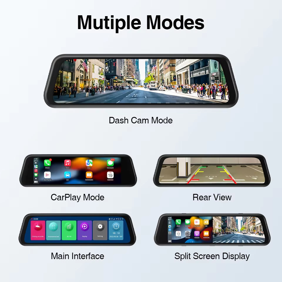 4K Car DVR Mirror Camera for Car Touch Screen Dash Cam Recorder Dual Lens Night Version Carplay Android Auto 9.66 Inch