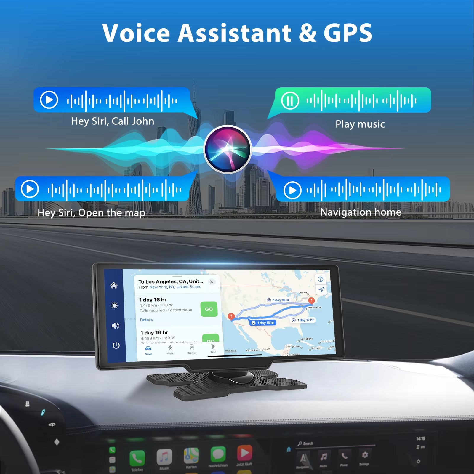 10.26" Dash Cam Rearview Camera Carplay & Android Auto Smart Player with Voice Control Car DVR BT FM Mirror Monitor